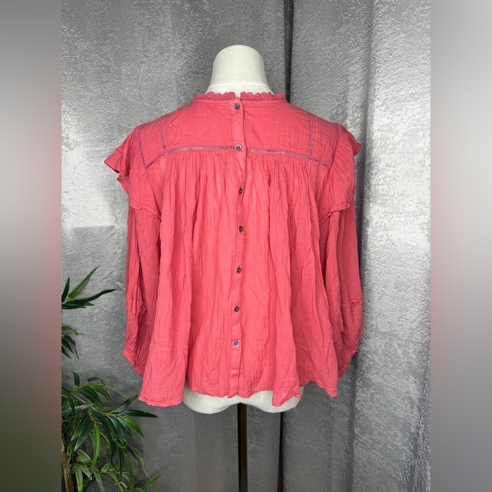 Free People Women’s Boho Flora Ruffle Oversized Crochet Top Salmon Pink Sz M - Picture 9 of 13